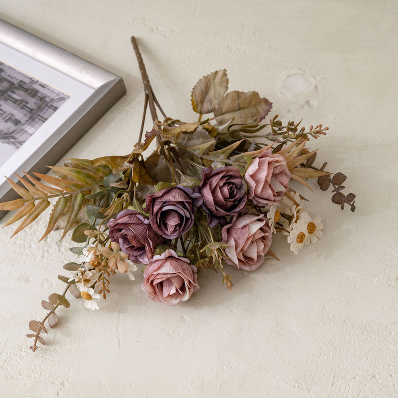 6-Head Faux Rose Bouquet, 13" Realistic Autumn Romance Flowers, Life-Like Artificial Roses for Wedding, Home Decor, Vase Centerpiece