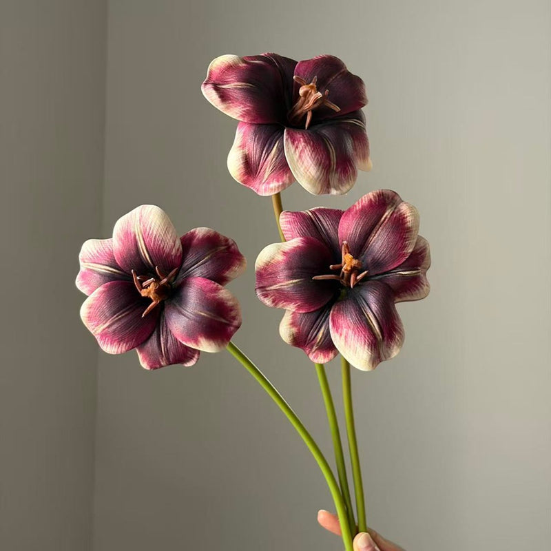 3-Stem Faux Open Tulips, 20" Long Stem Realistic Large Bloom Flowers for Vase, Spring Home Decor, DIY Wedding Bouquet, Centerpiece Arrangement