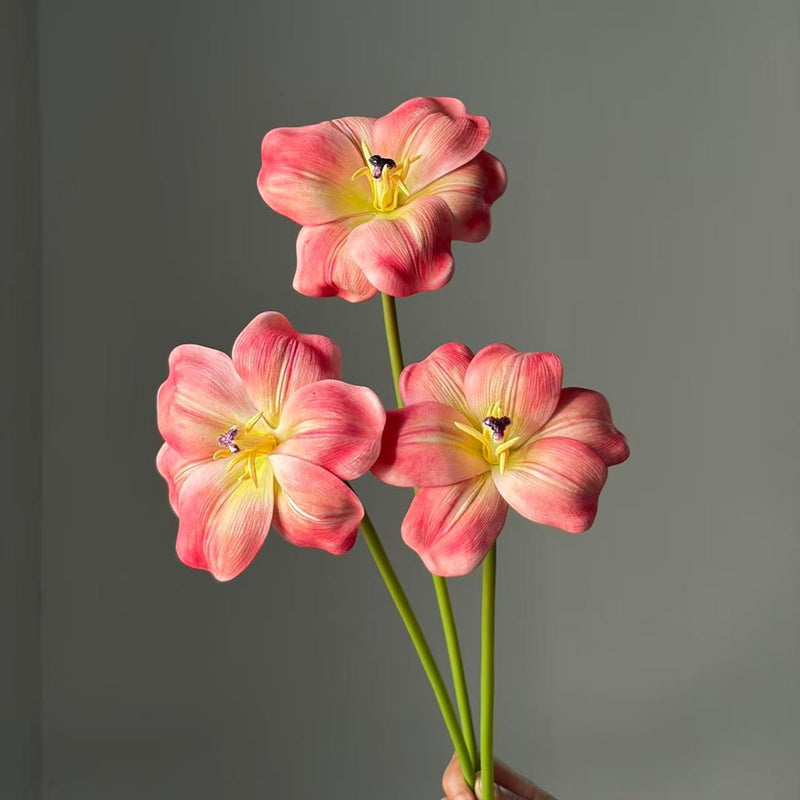 3-Stem Faux Open Tulips, 20" Long Stem Realistic Large Bloom Flowers for Vase, Spring Home Decor, DIY Wedding Bouquet, Centerpiece Arrangement