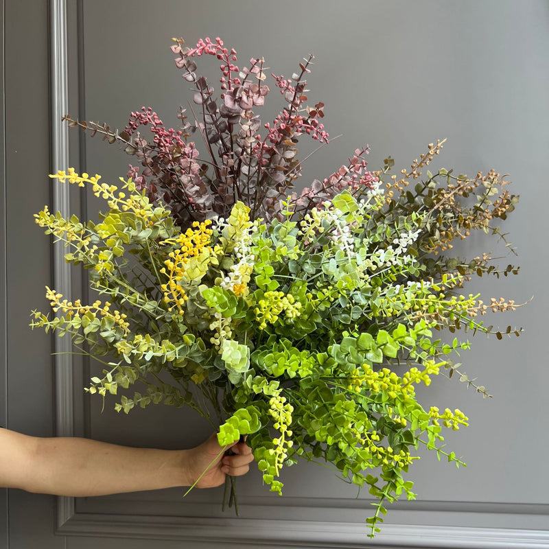 Realistic Eucalyptus Berry Stem, 25" Long Faux Greenery Spray, Authentic Look for Vase Filler, Home Decor, DIY Wedding Bouquets & Centerpieces, Bulk Available