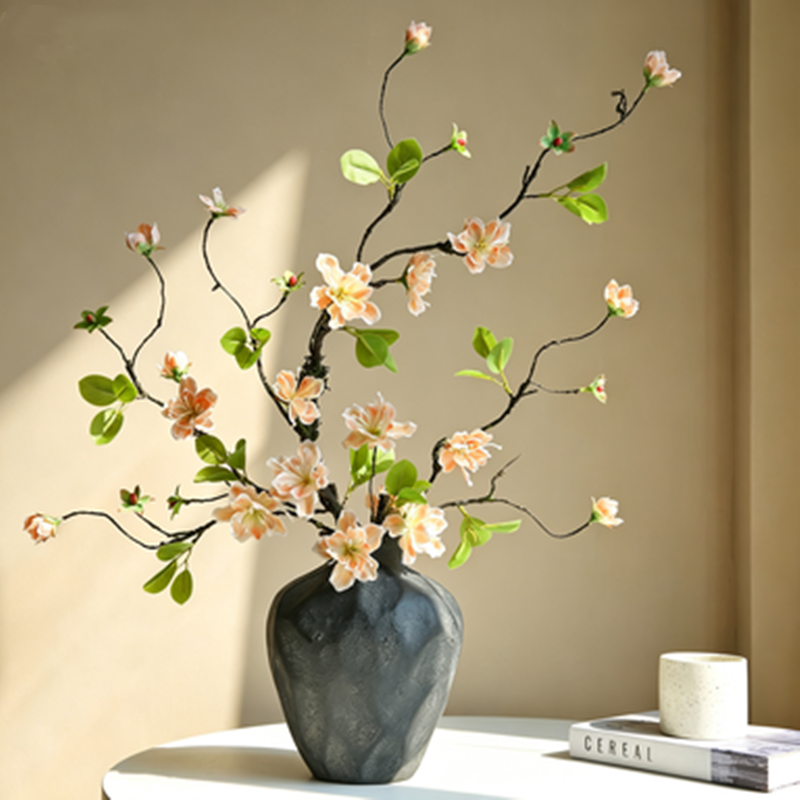 Dried Branch Golden Silk Orchid, 26" Real-Touch Faux Floral Arrangement, Perfect for Home Decor, Weddings, Events, and Rustic Aesthetic
