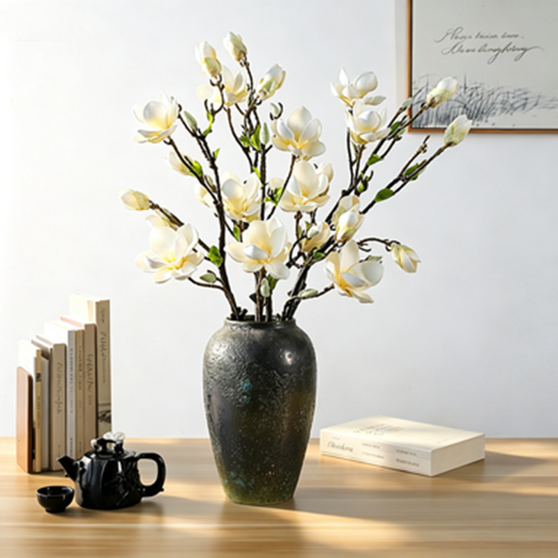 Magnolia Blossom Artificial Flowers, 32" Tall, Realistic Faux Floral Arrangement for Home Decor, Weddings, Events, Table Centerpieces