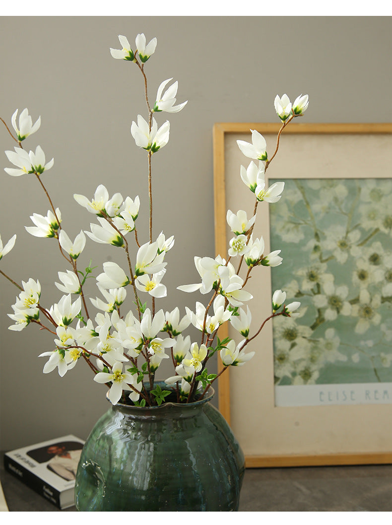 Lifelike Mini Magnolia Stem, 35" Tall Faux Flower Branch, Realistic Artificial Flowers for Vase, Modern Home Decor, Wedding Centerpieces