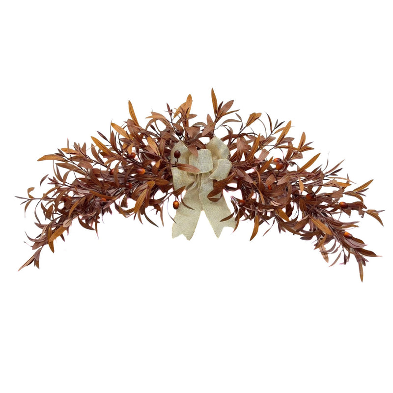 31" Faux Olive Garland in Rich Coffee, Lifelike Artificial Greenery Vine for Autumn Mantle Decor, Wedding Table Runner, Rustic Farmhouse Wall Swag