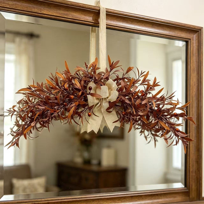 31" Faux Olive Garland in Rich Coffee, Lifelike Artificial Greenery Vine for Autumn Mantle Decor, Wedding Table Runner, Rustic Farmhouse Wall Swag
