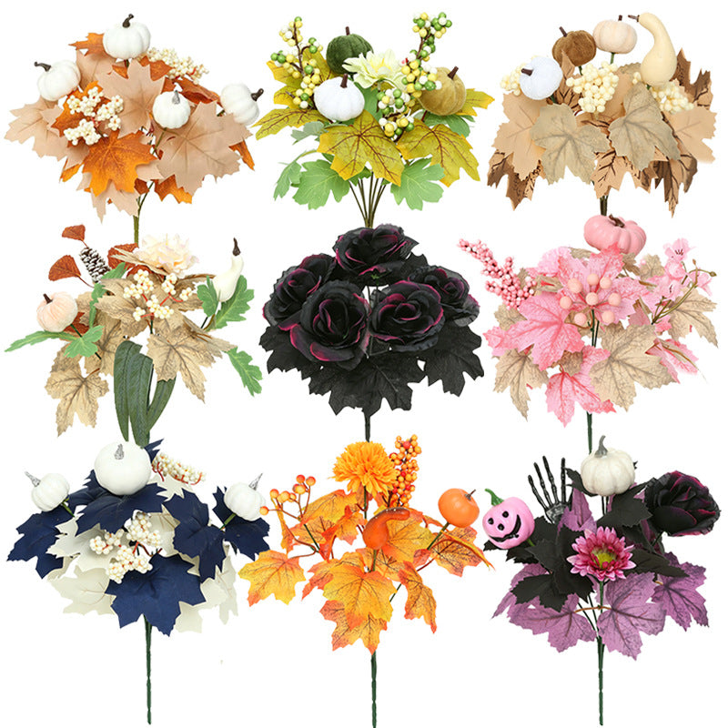 Autumn Pumpkin Bouquet - 13" Real-Touch Faux Floral Arrangement, Perfect for Home Decor, Weddings, and Seasonal Events