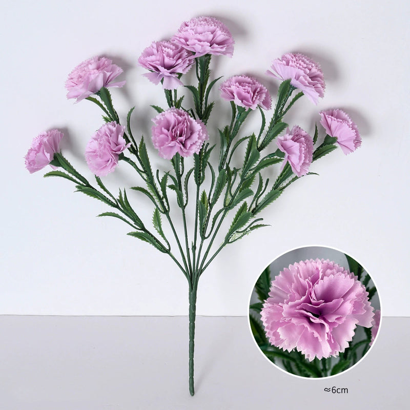 10-Head Artificial Carnation Bunch, 16" Tall Realistic Faux Flowers, Lifelike Carnation Bouquet for Vase, Home Decor, DIY Weddings & Centerpieces