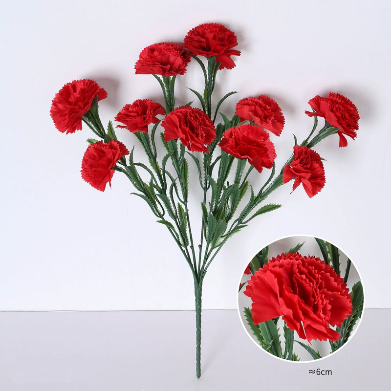 10-Head Artificial Carnation Bunch, 16" Tall Realistic Faux Flowers, Lifelike Carnation Bouquet for Vase, Home Decor, DIY Weddings & Centerpieces