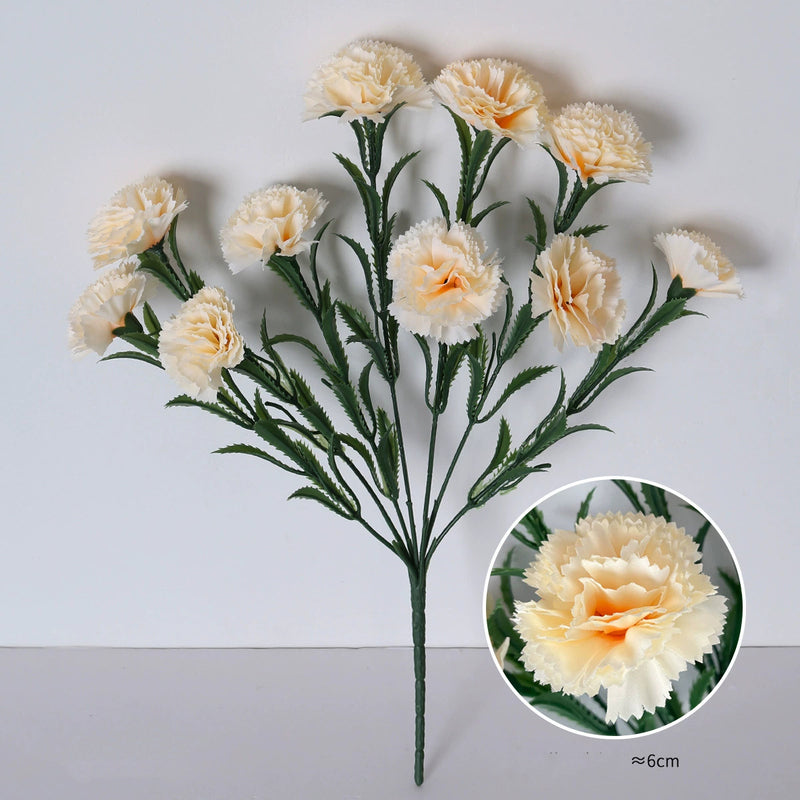 10-Head Artificial Carnation Bunch, 16" Tall Realistic Faux Flowers, Lifelike Carnation Bouquet for Vase, Home Decor, DIY Weddings & Centerpieces