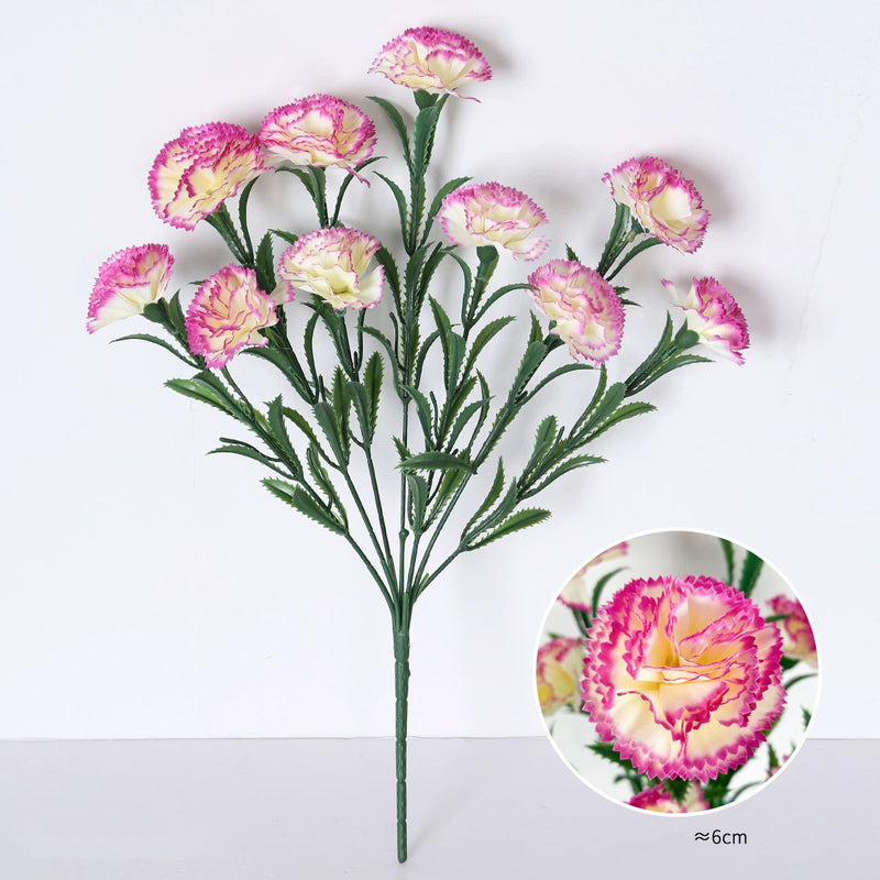 10-Head Artificial Carnation Bunch, 16" Tall Realistic Faux Flowers, Lifelike Carnation Bouquet for Vase, Home Decor, DIY Weddings & Centerpieces