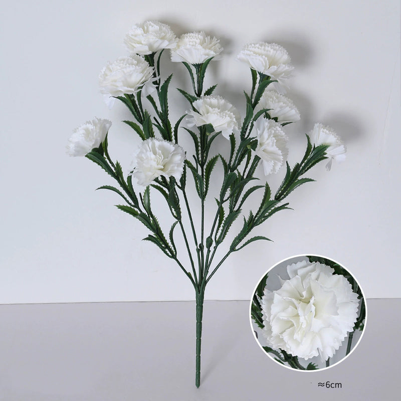 10-Head Artificial Carnation Bunch, 16" Tall Realistic Faux Flowers, Lifelike Carnation Bouquet for Vase, Home Decor, DIY Weddings & Centerpieces