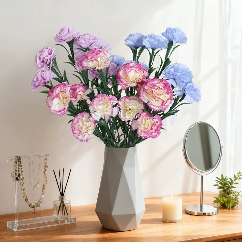 10-Head Artificial Carnation Bunch, 16" Tall Realistic Faux Flowers, Lifelike Carnation Bouquet for Vase, Home Decor, DIY Weddings & Centerpieces