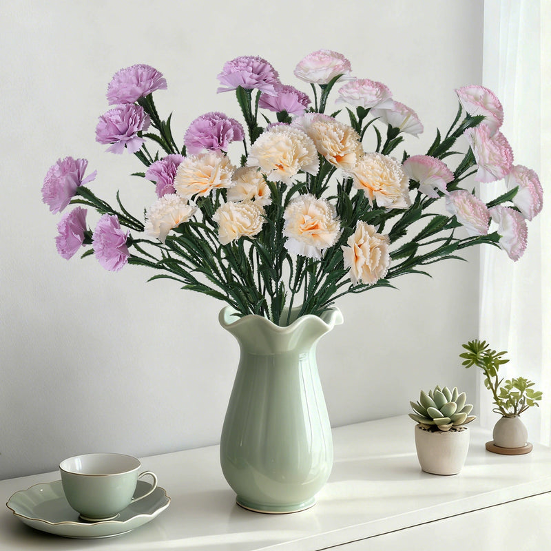 10-Head Artificial Carnation Bunch, 16" Tall Realistic Faux Flowers, Lifelike Carnation Bouquet for Vase, Home Decor, DIY Weddings & Centerpieces