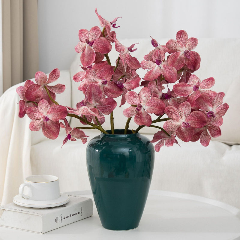 2-Pack 8" Real Touch Vanda Orchid Stems, Lifelike PU Faux Flowers for Short Vase, DIY Wedding Bouquet & Centerpiece, Autumn Home Decor