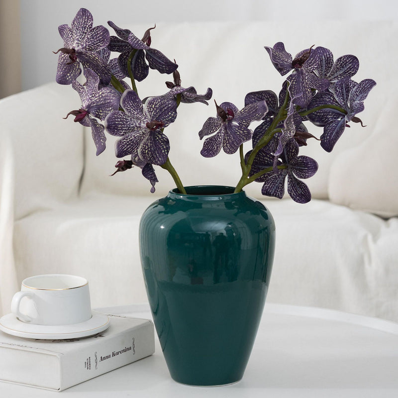 2-Pack 8" Real Touch Vanda Orchid Stems, Lifelike PU Faux Flowers for Short Vase, DIY Wedding Bouquet & Centerpiece, Autumn Home Decor