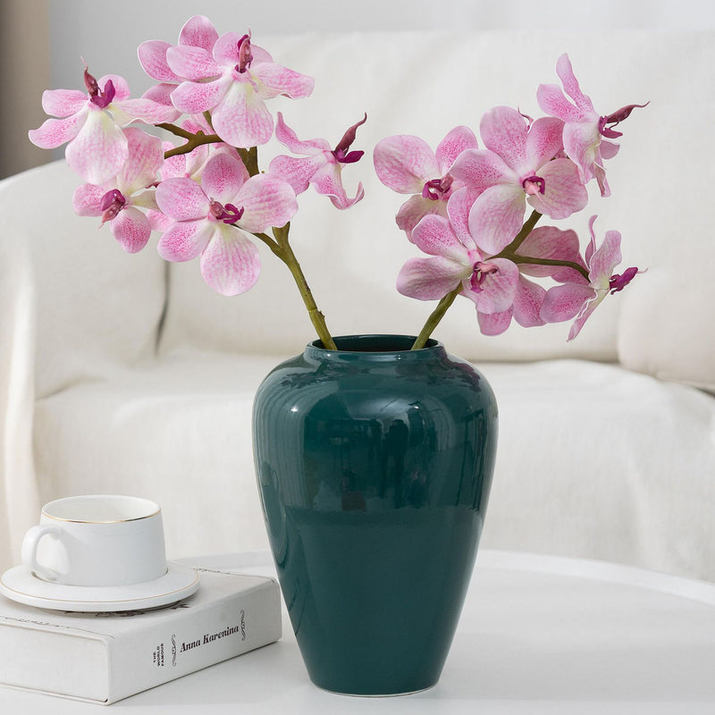 2-Pack 8" Real Touch Vanda Orchid Stems, Lifelike PU Faux Flowers for Short Vase, DIY Wedding Bouquet & Centerpiece, Autumn Home Decor