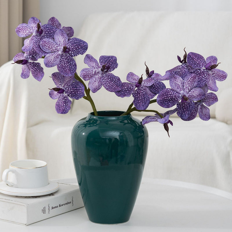 2-Pack 8" Real Touch Vanda Orchid Stems, Lifelike PU Faux Flowers for Short Vase, DIY Wedding Bouquet & Centerpiece, Autumn Home Decor