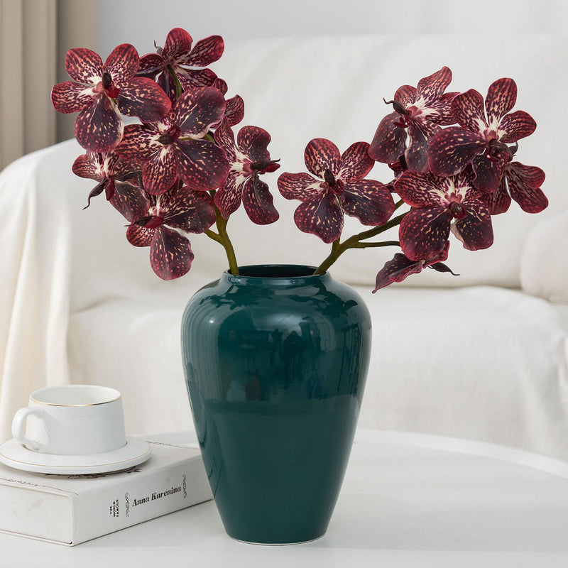 2-Pack 8" Real Touch Vanda Orchid Stems, Lifelike PU Faux Flowers for Short Vase, DIY Wedding Bouquet & Centerpiece, Autumn Home Decor