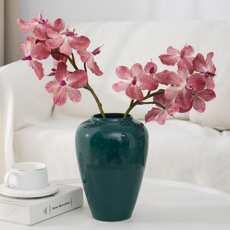 2-Pack 8" Real Touch Vanda Orchid Stems, Lifelike PU Faux Flowers for Short Vase, DIY Wedding Bouquet & Centerpiece, Autumn Home Decor