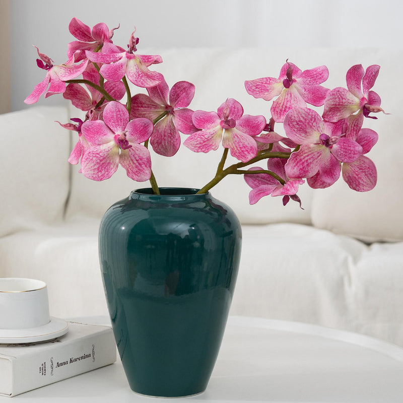 2-Pack 8" Real Touch Vanda Orchid Stems, Lifelike PU Faux Flowers for Short Vase, DIY Wedding Bouquet & Centerpiece, Autumn Home Decor