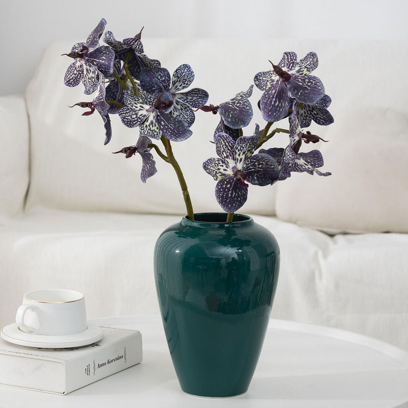 2-Pack 8" Real Touch Vanda Orchid Stems, Lifelike PU Faux Flowers for Short Vase, DIY Wedding Bouquet & Centerpiece, Autumn Home Decor
