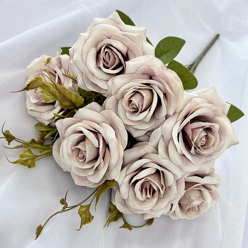 Faux Curled Edge Rose Bouquet, 22" Realistic Artificial Flowers for Home Decor, Weddings, Events, and Seasonal Arrangements