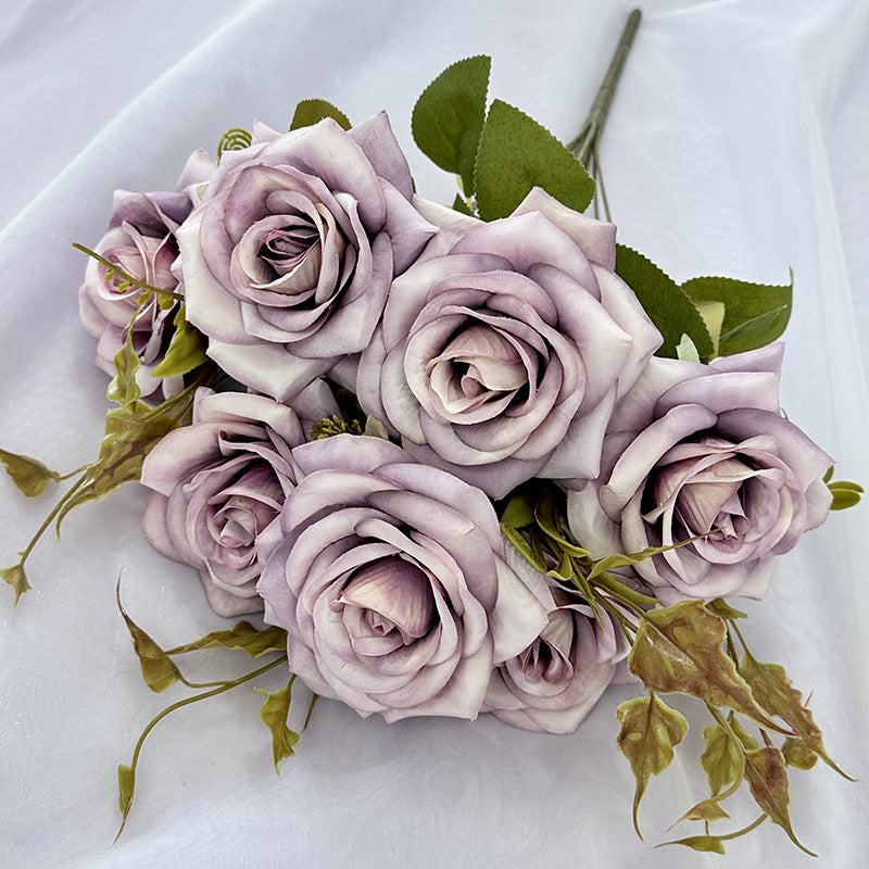 Faux Curled Edge Rose Bouquet, 22" Realistic Artificial Flowers for Home Decor, Weddings, Events, and Seasonal Arrangements