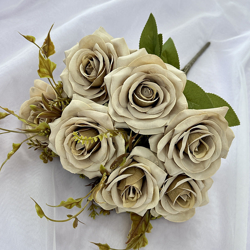 Faux Curled Edge Rose Bouquet, 22" Realistic Artificial Flowers for Home Decor, Weddings, Events, and Seasonal Arrangements