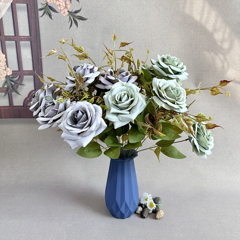 Faux Curled Edge Rose Bouquet, 22" Realistic Artificial Flowers for Home Decor, Weddings, Events, and Seasonal Arrangements