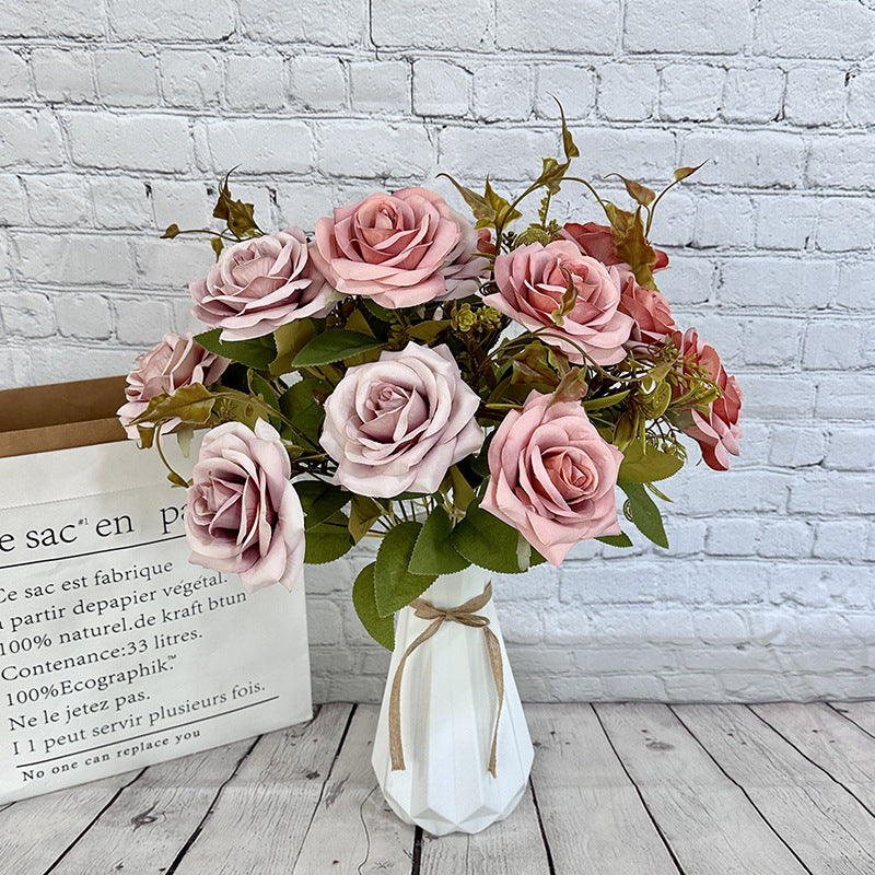 Faux Curled Edge Rose Bouquet, 22" Realistic Artificial Flowers for Home Decor, Weddings, Events, and Seasonal Arrangements