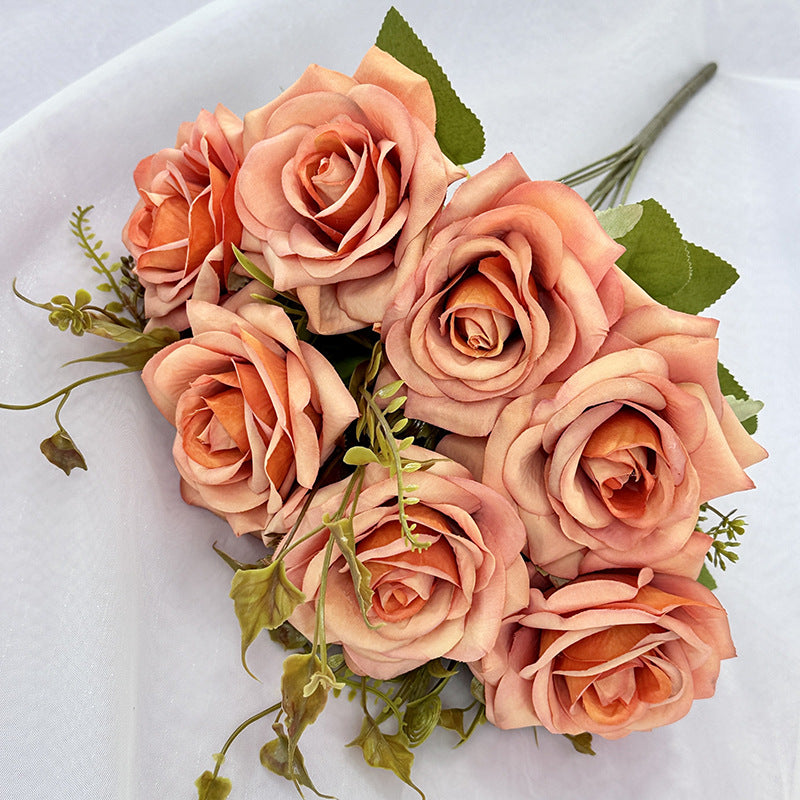Faux Curled Edge Rose Bouquet, 22" Realistic Artificial Flowers for Home Decor, Weddings, Events, and Seasonal Arrangements