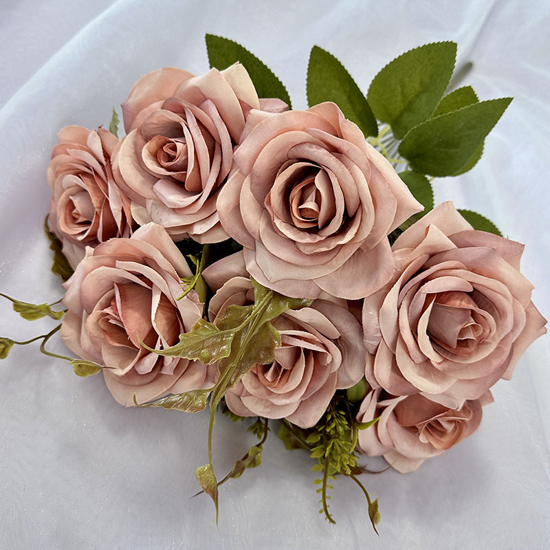 Faux Curled Edge Rose Bouquet, 22" Realistic Artificial Flowers for Home Decor, Weddings, Events, and Seasonal Arrangements