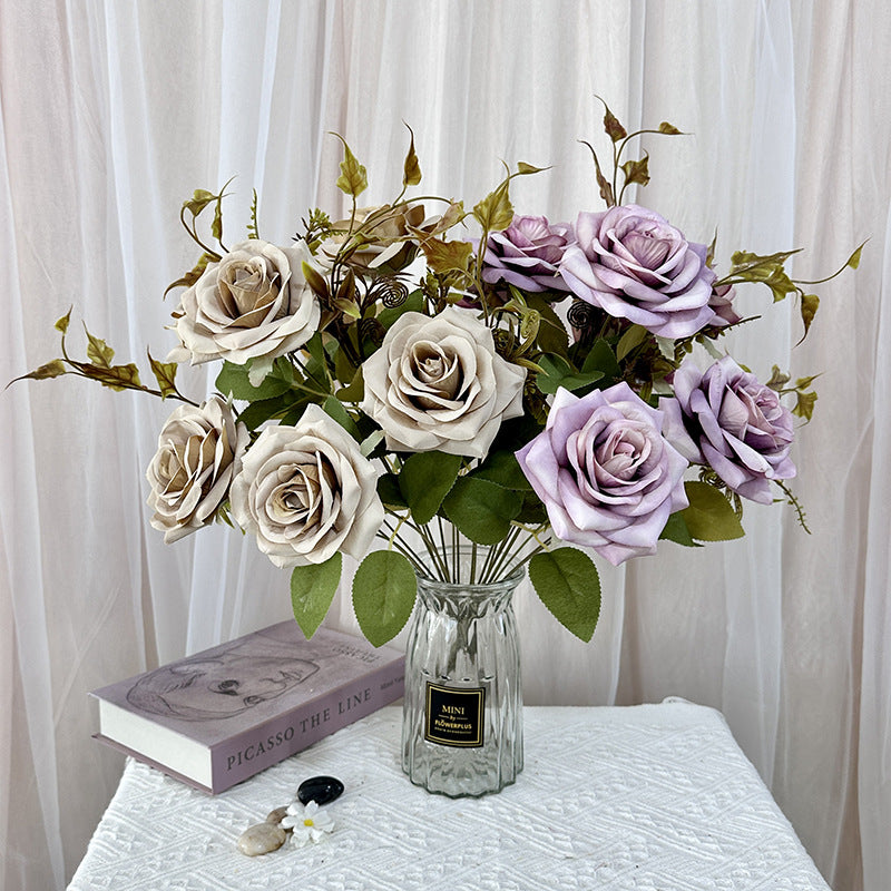 Faux Curled Edge Rose Bouquet, 22" Realistic Artificial Flowers for Home Decor, Weddings, Events, and Seasonal Arrangements