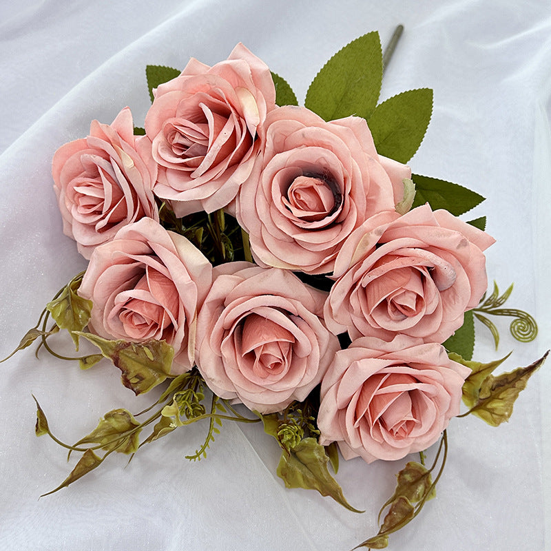 Faux Curled Edge Rose Bouquet, 22" Realistic Artificial Flowers for Home Decor, Weddings, Events, and Seasonal Arrangements