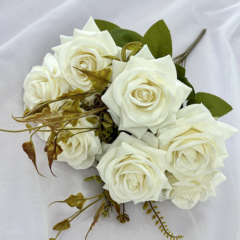 Faux Curled Edge Rose Bouquet, 22" Realistic Artificial Flowers for Home Decor, Weddings, Events, and Seasonal Arrangements