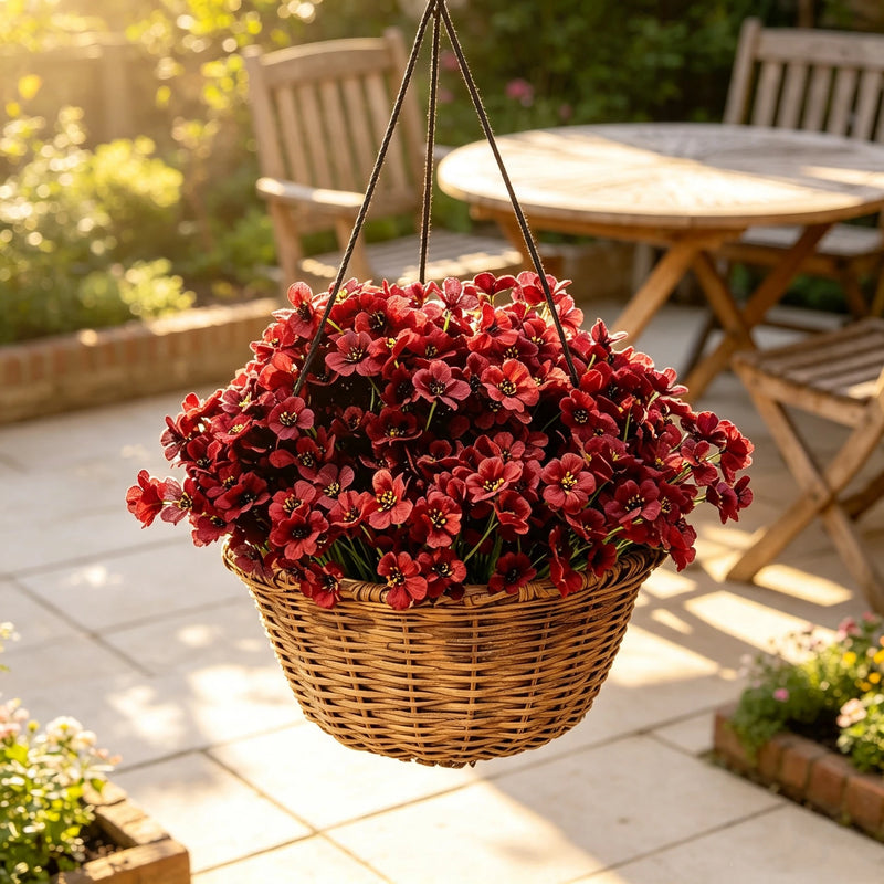 24 Bundles Burgundy Artificial Flowers, 14" Bulk UV-Resistant Faux Plants, Realistic Outdoor Stems for Fall Decor, Weddings & Home Planters