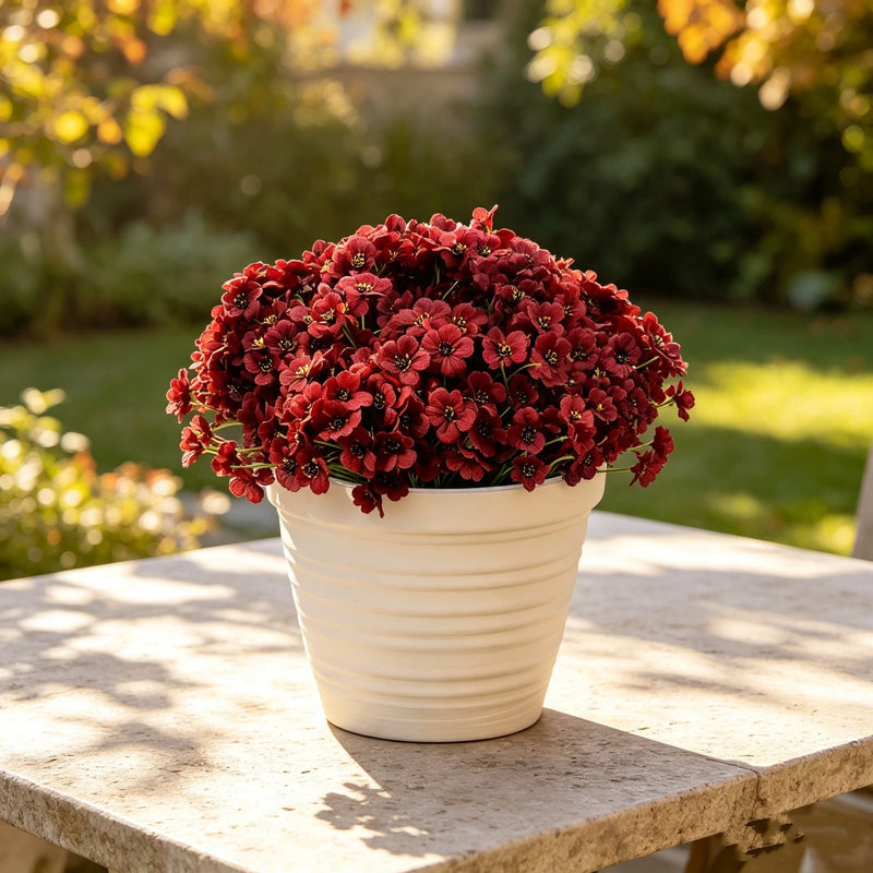 24 Bundles Burgundy Artificial Flowers, 14" Bulk UV-Resistant Faux Plants, Realistic Outdoor Stems for Fall Decor, Weddings & Home Planters