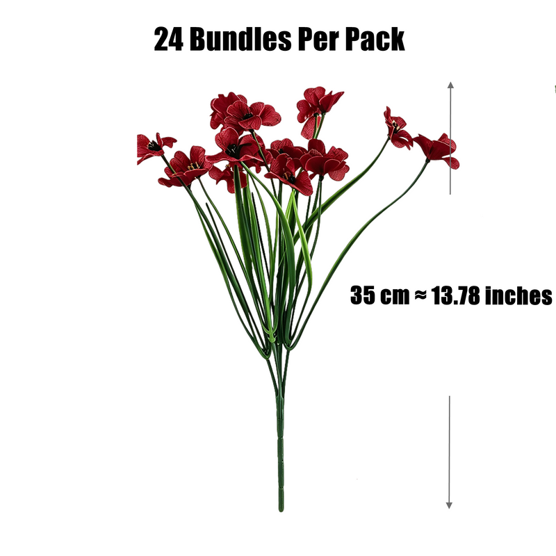 24 Bundles Burgundy Artificial Flowers, 14" Bulk UV-Resistant Faux Plants, Realistic Outdoor Stems for Fall Decor, Weddings & Home Planters