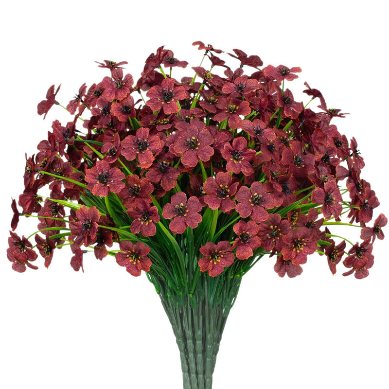 24 Bundles Burgundy Artificial Flowers, 14" Bulk UV-Resistant Faux Plants, Realistic Outdoor Stems for Fall Decor, Weddings & Home Planters