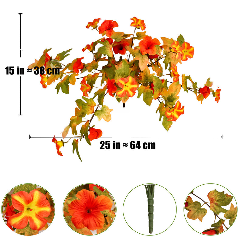 Bulk 2pcs Artificial Fall Petunias, 25" UV Resistant Fake Flowers for Outdoor Planter, Porch & Window Box, Lifelike Autumn Floral Stems for Home Decor & Wedding
