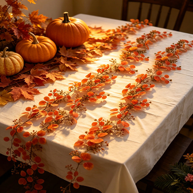 Autumn Harvest Eucalyptus Garland, Realistic Faux Foliage Vine for Thanksgiving Table Runner, Rustic Mantel Decor, Fall Wedding Arch, DIY Home & Event Styling