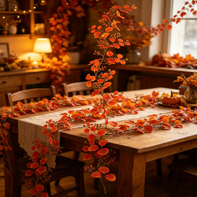 Autumn Harvest Eucalyptus Garland, Realistic Faux Foliage Vine for Thanksgiving Table Runner, Rustic Mantel Decor, Fall Wedding Arch, DIY Home & Event Styling