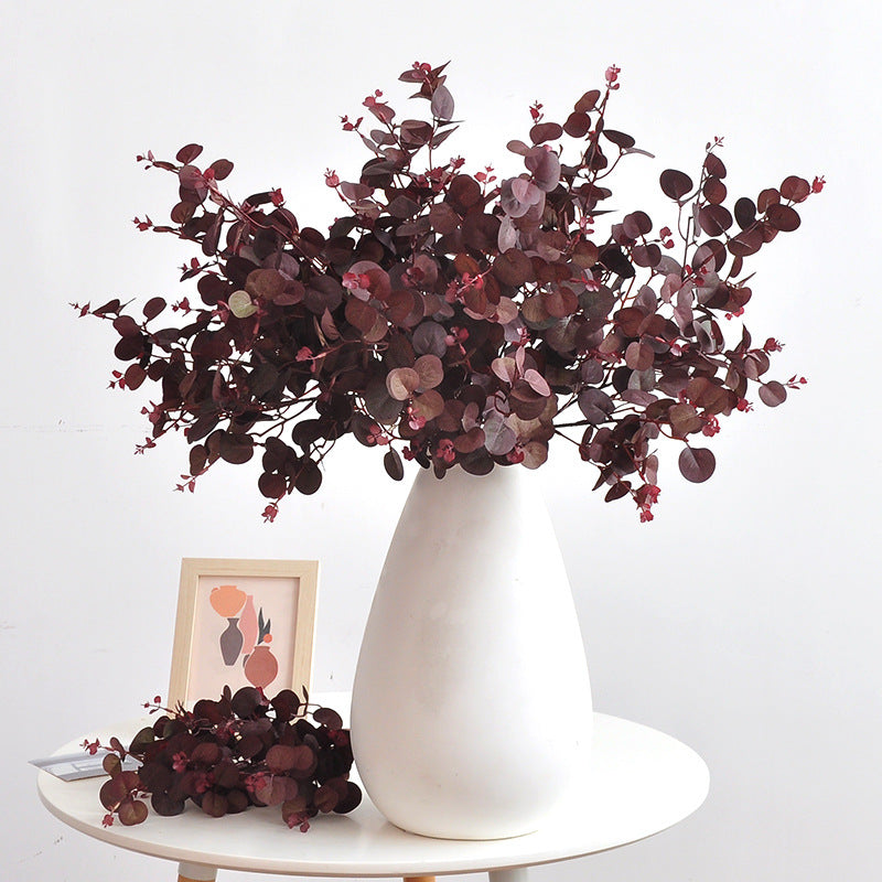 30" Long Stem Burgundy & Coffee Eucalyptus Stems (3 Pack), Realistic Faux Autumn Greenery for Vase, Home Decor, Wedding Arrangements & DIY Floral