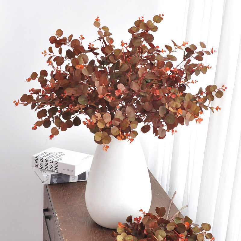 30" Long Stem Burgundy & Coffee Eucalyptus Stems (3 Pack), Realistic Faux Autumn Greenery for Vase, Home Decor, Wedding Arrangements & DIY Floral