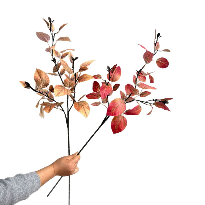 2-Pack 33" Faux Autumn Birch Branch, Russet Golden Leaves for Vase, Tall Realistic Stems for Home Decor, Wedding Centerpiece, Rustic Fall Arrangement