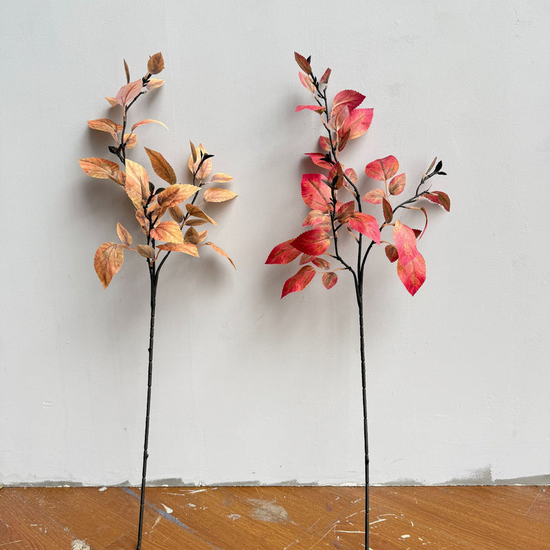 2-Pack 33" Faux Autumn Birch Branch, Russet Golden Leaves for Vase, Tall Realistic Stems for Home Decor, Wedding Centerpiece, Rustic Fall Arrangement