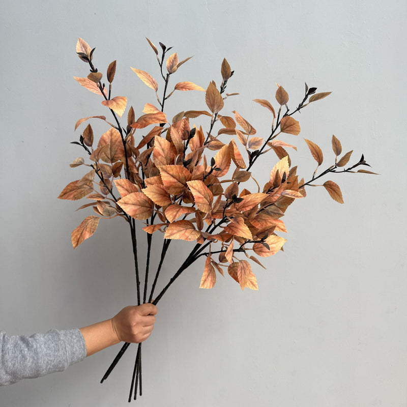 2-Pack 33" Faux Autumn Birch Branch, Russet Golden Leaves for Vase, Tall Realistic Stems for Home Decor, Wedding Centerpiece, Rustic Fall Arrangement