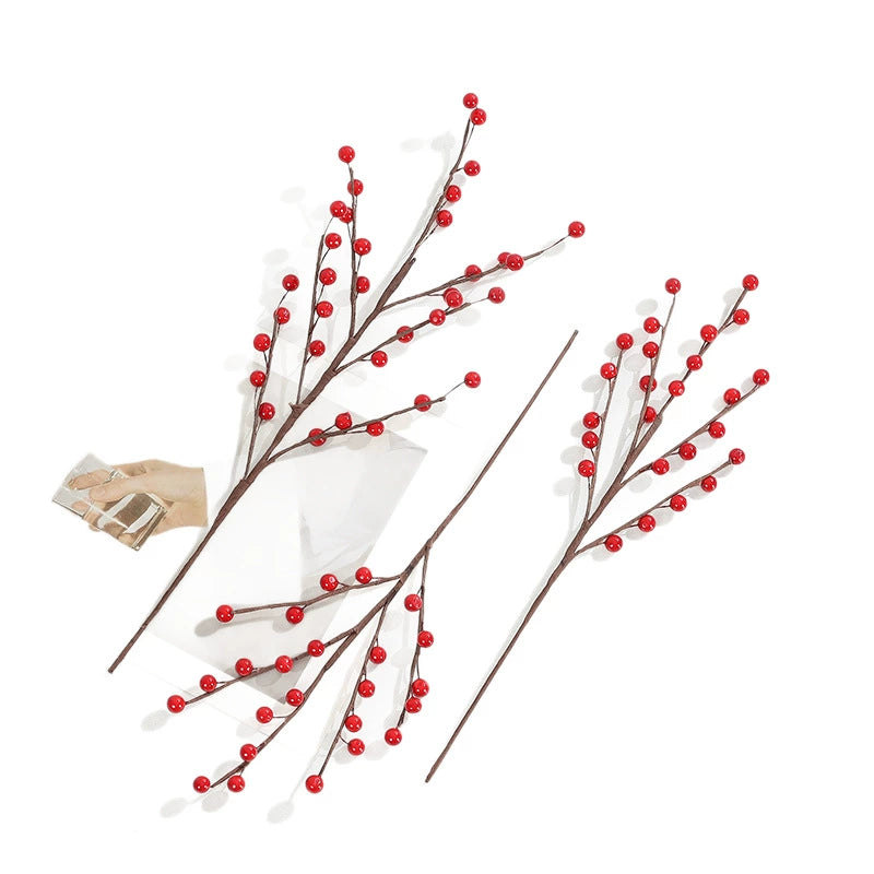 Realistic Red Berry Stems, 15" Faux Winterberry Branches for Holiday Vase Filler, Farmhouse Home Decor, DIY Wreaths & Floral Arrangements