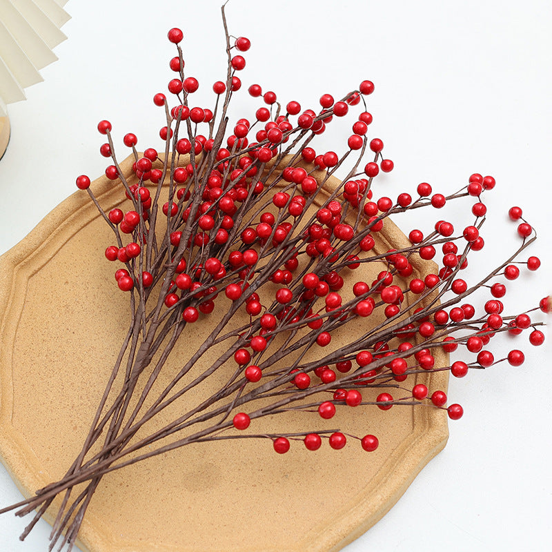 Realistic Red Berry Stems, 15" Faux Winterberry Branches for Holiday Vase Filler, Farmhouse Home Decor, DIY Wreaths & Floral Arrangements