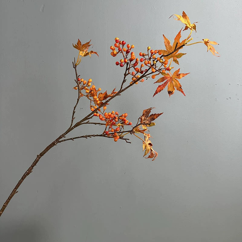 39" Tall Artificial Autumn Maple Leaf Branch, Realistic Faux Red Berry Stems for Vase Filler, Fall Home Decor, Thanksgiving & Wedding Centerpiece